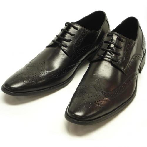 Encore By Fiesso Black Genuine Leather Perforated Wing-Tip Loafer Shoes FI6518